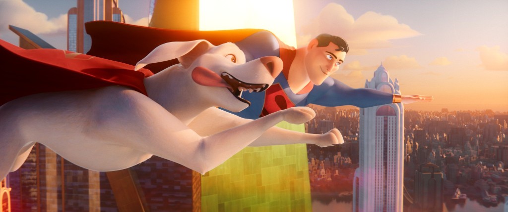 A screenshot from the animated movie DC League of Super-Pets featuring Superman and Krypto the Super-dog 