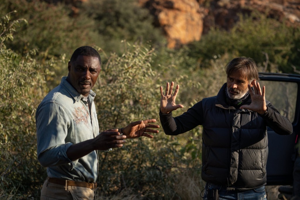 Idris Elba and director Baltasar Kormakur on the set of Beast.