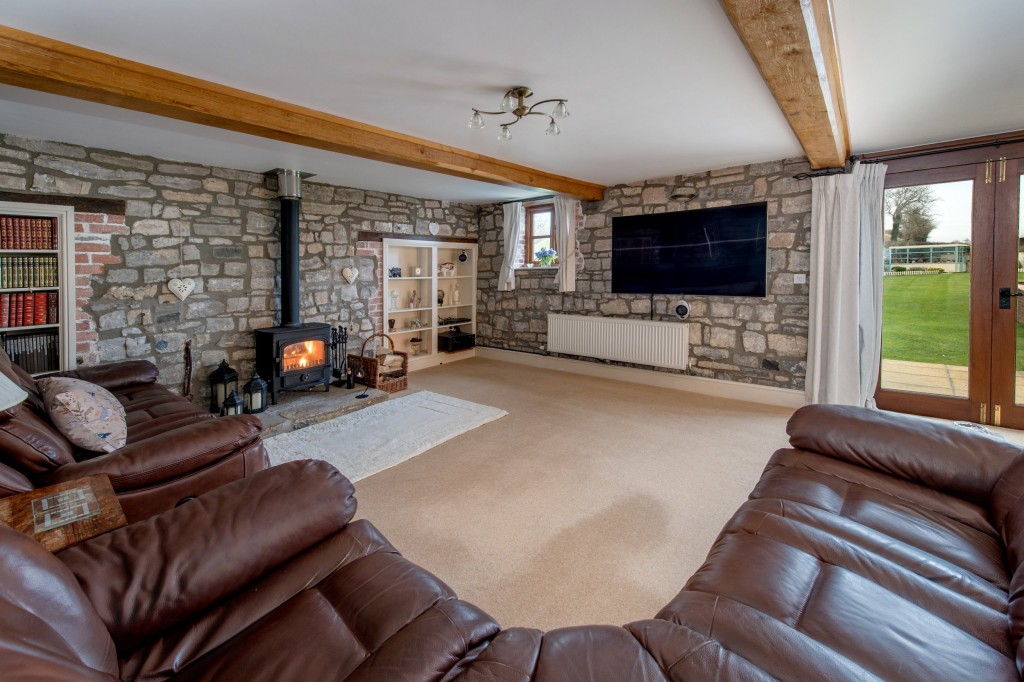living room in converted barn house 