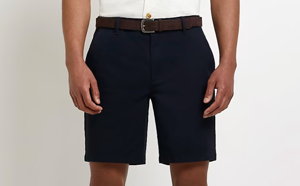 Navy Slim Fit Belted Chino Shorts