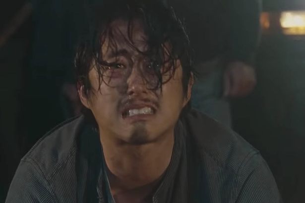 Glenn (Steven Yeun) was revealed as one of Negan‘s victims on the Walking Dead season seven opener (Picture: FOX)