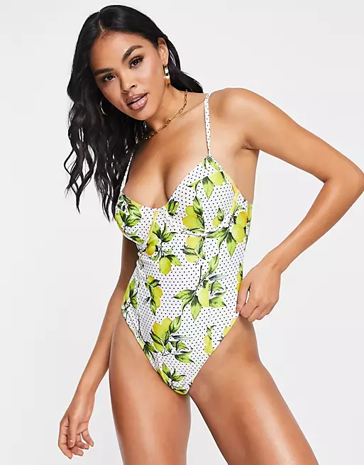 Missguided underwire swimsuit in lemon print