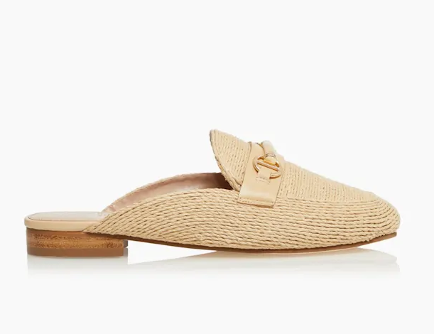 Nude straw backless loafers