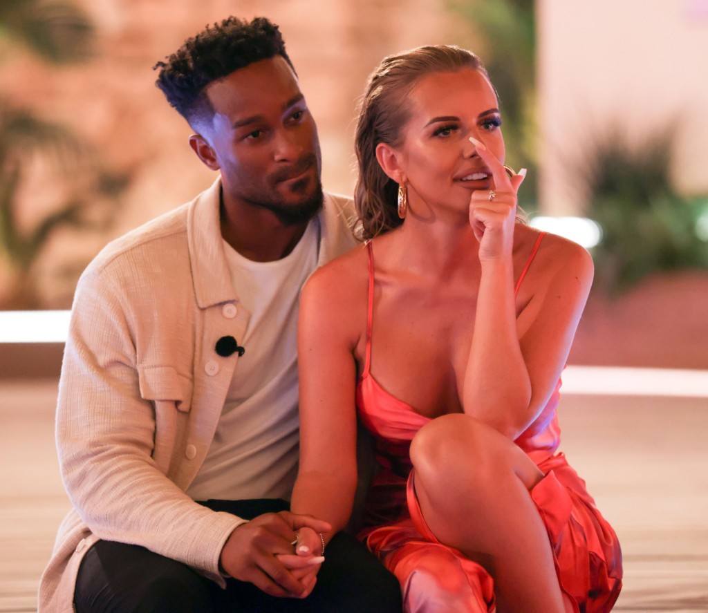Editorial use only Mandatory Credit: Photo by Matt Frost/ITV/REX/Shutterstock (12358806cq) Faye Winter and Teddy Soares 'Love Island' TV show, Series 7, Episode 49, Live Final, Majorca, Spain - 23 Aug 2021