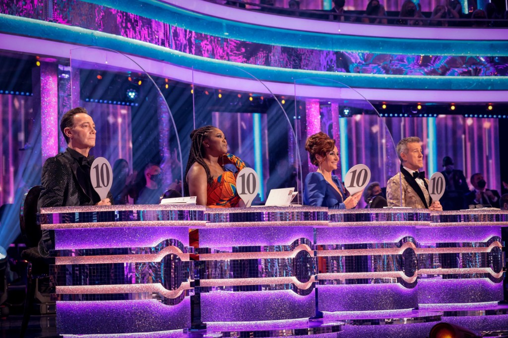 Craig Revel Horwood, Motsi Mabuse, Shirley Ballas and Anton Du Beke during the final of Strictly Come Dancing 2021
