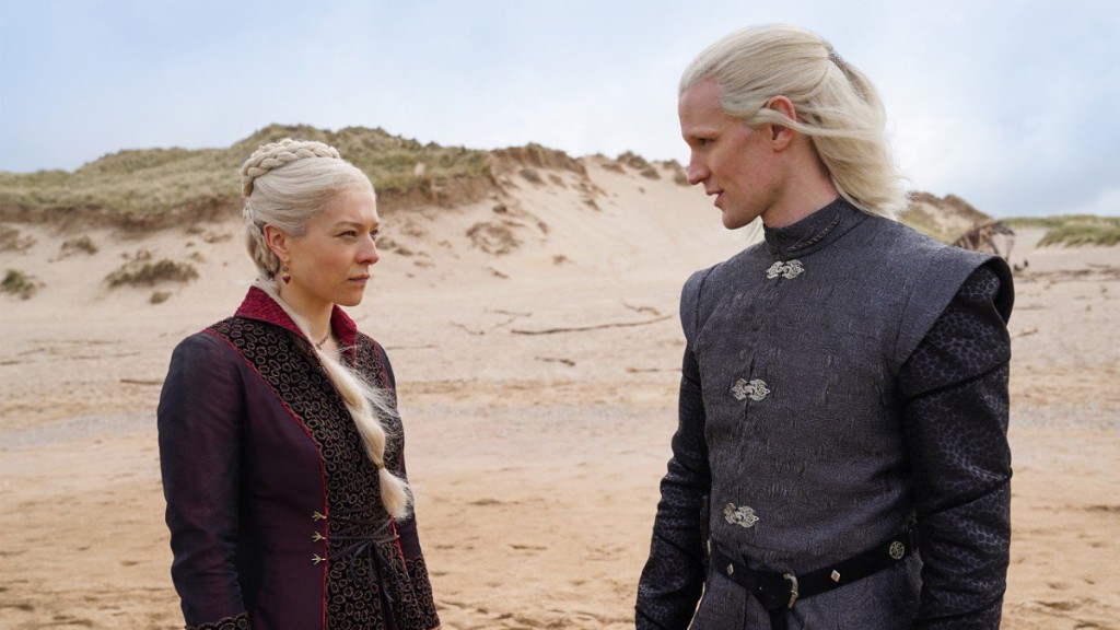 Emma D'Arcy as Princess Rhaenyra Targaryen and Matt Smith as Prince Daemon Targaryen in House of the Dragon