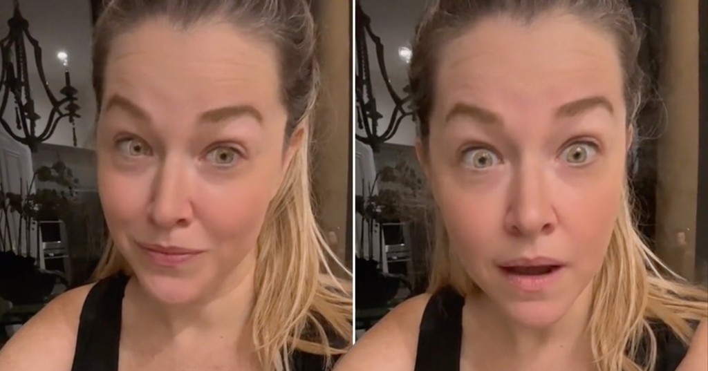 Stills from a tiktok showing a woman's shock at voicemail audio