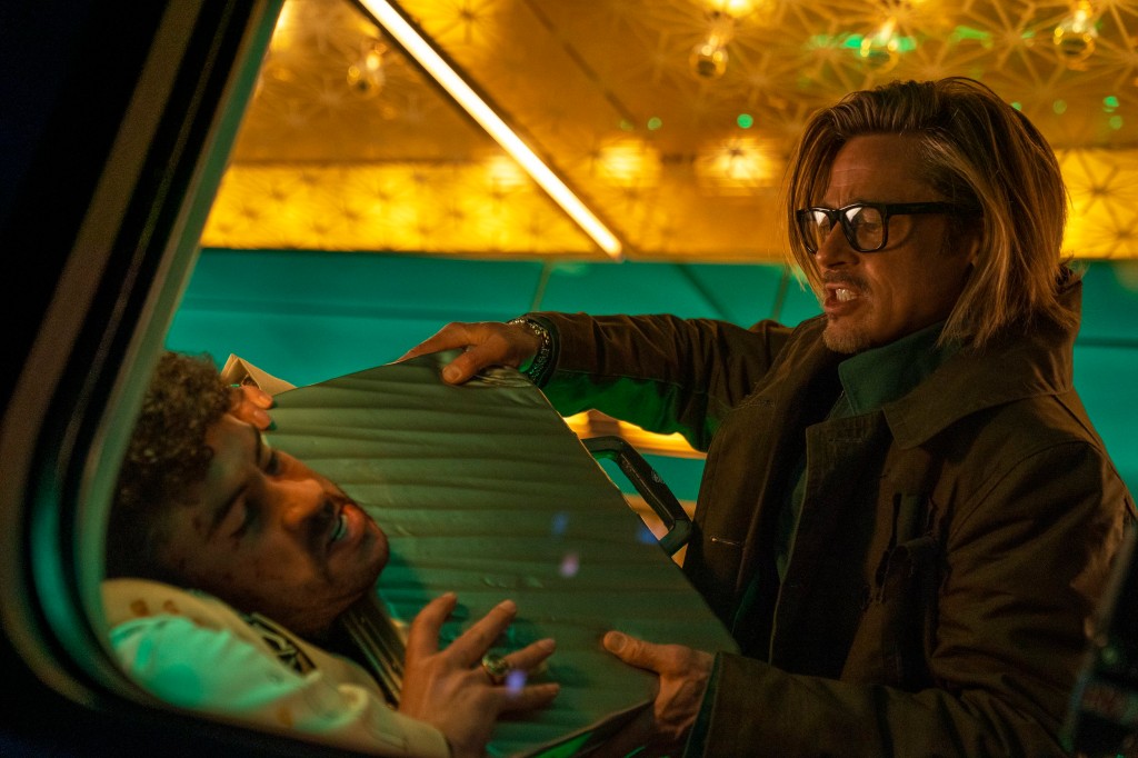 This image released by Sony Pictures shows Bad Bunny, left, and Brad Pitt in a scene from 