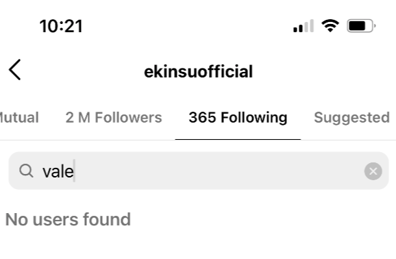 Ekin-Su isn't currently following Davide's sister Valeria on Instagram