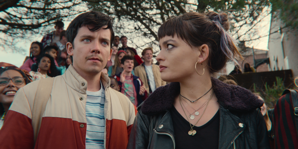 Asa Butterfield and Emma Mackey in Sex Education (