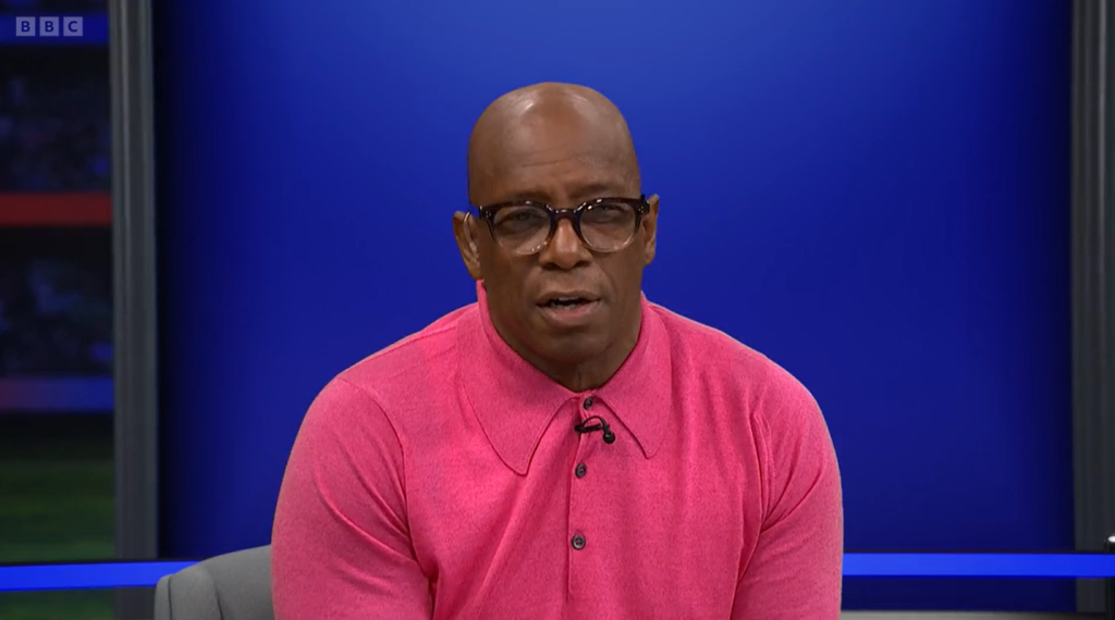 Ian Wright wearing pink shirt on Match of the Day