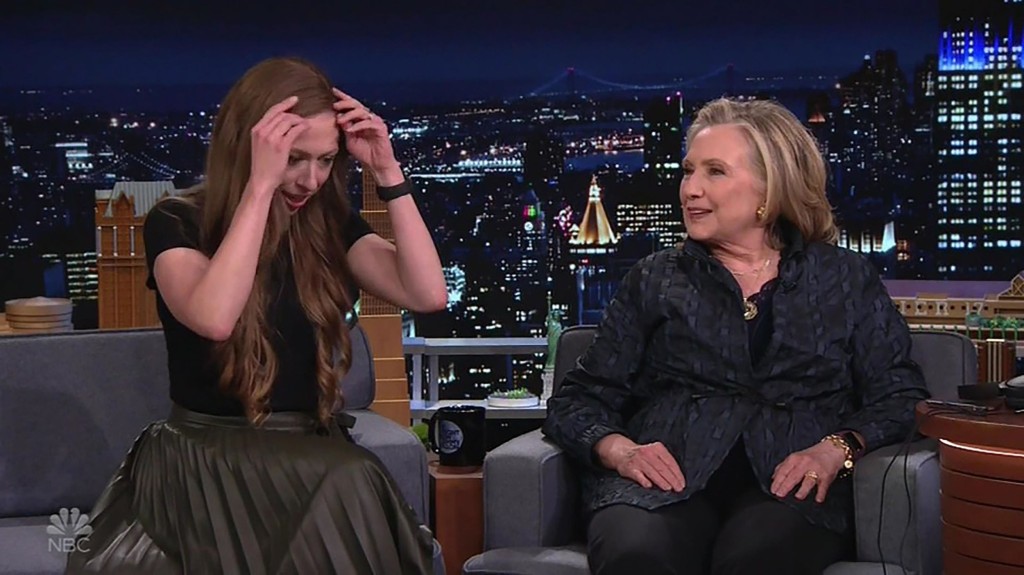 Hillary Clinton with daughter Chelsea on Jimmy Fallon's The Tonight Show