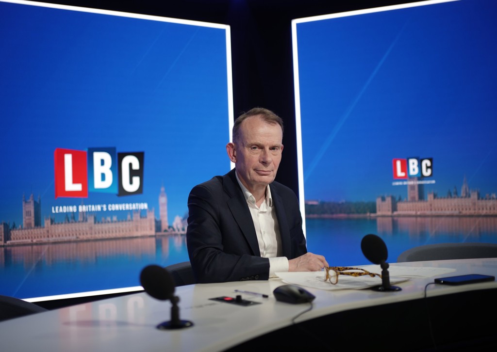 Andrew Marr preparing on the set of his new radio show, Tonight with Andrew Marr, on LBC - which airs Monday to Thursday 6-7pm - at the Global Radio studios in Millbank, London. Picture date: Monday March 7, 2022. PA Photo. Photo credit should read: Yui Mok/PA Wire