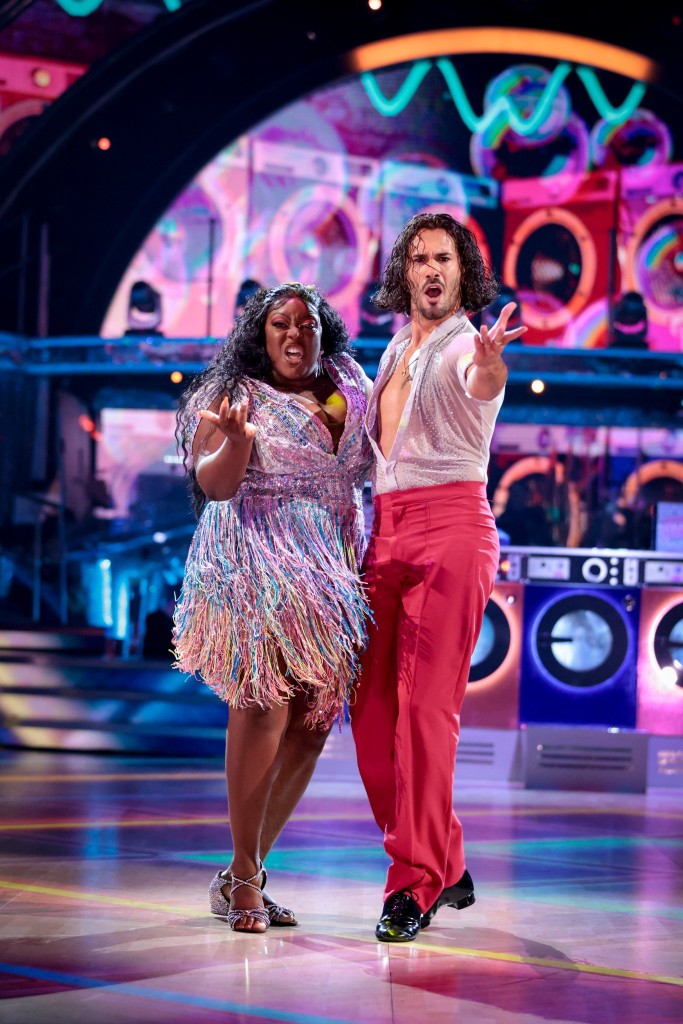 For use in UK, Ireland or Benelux countries only Undated BBC handout photo of Judi Love and Graziano Di Prima during the second episode of Strictly Come Dancing 2021. PA Photo. Issue date: Saturday October 2, 2021. See PA story Showbiz Strictly. Photo credit should read: Guy Levy/BBC/PA Wire NOTE TO EDITORS: Not for use more than 21 days after issue. You may use this picture without charge only for the purpose of publicising or reporting on current BBC programming, personnel or other BBC output or activity within 21 days of issue. Any use after that time MUST be cleared through BBC Picture Publicity. Please credit the image to the BBC and any named photographer or independent programme maker, as described in the caption.