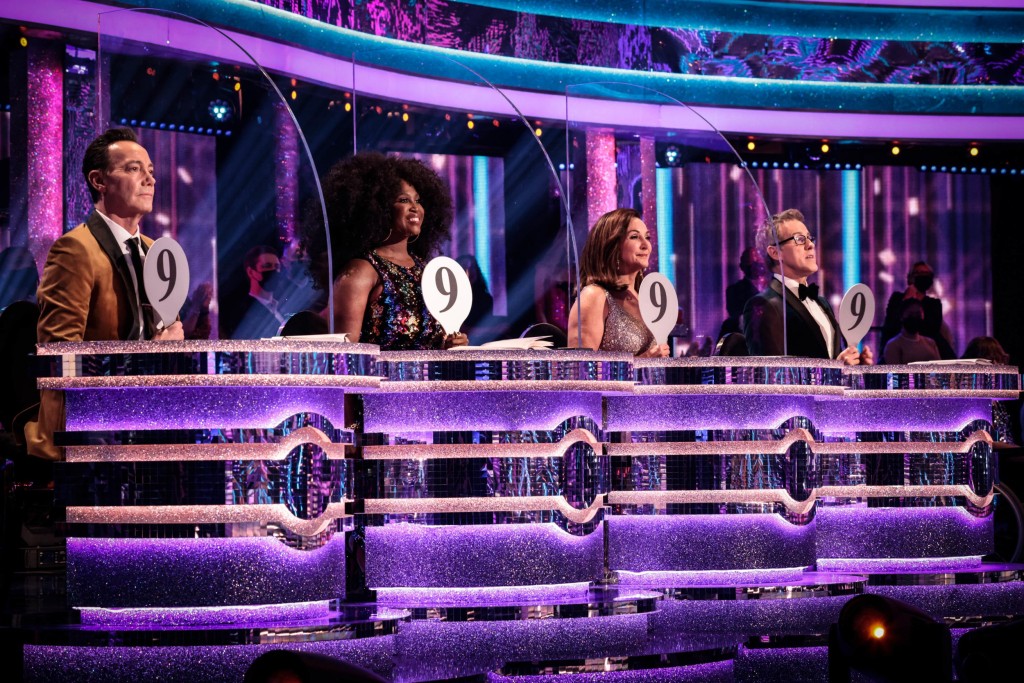 EMBARGOED TO 2025 SATURDAY DECEMBER 11 For use in UK, Ireland or Benelux countries only BBC undated handout photo of judges, Craig Revel Horwood, Motsi Mabuse, Shirley Ballas and Anton Du Beke during the live show for BBC One's Strictly Come Dancing 2021 on Saturday. Issue date: Saturday December 11, 2021. See PA story SHOWBIZ Strictly. Photo credit should read: Guy Levy/BBC/PA Wire NOTE TO EDITORS: Not for use more than 21 days after issue. You may use this picture without charge only for the purpose of publicising or reporting on current BBC programming, personnel or other BBC output or activity within 21 days of issue. Any use after that time MUST be cleared through BBC Picture Publicity. Please credit the image to the BBC and any named photographer or independent programme maker, as described in the caption.