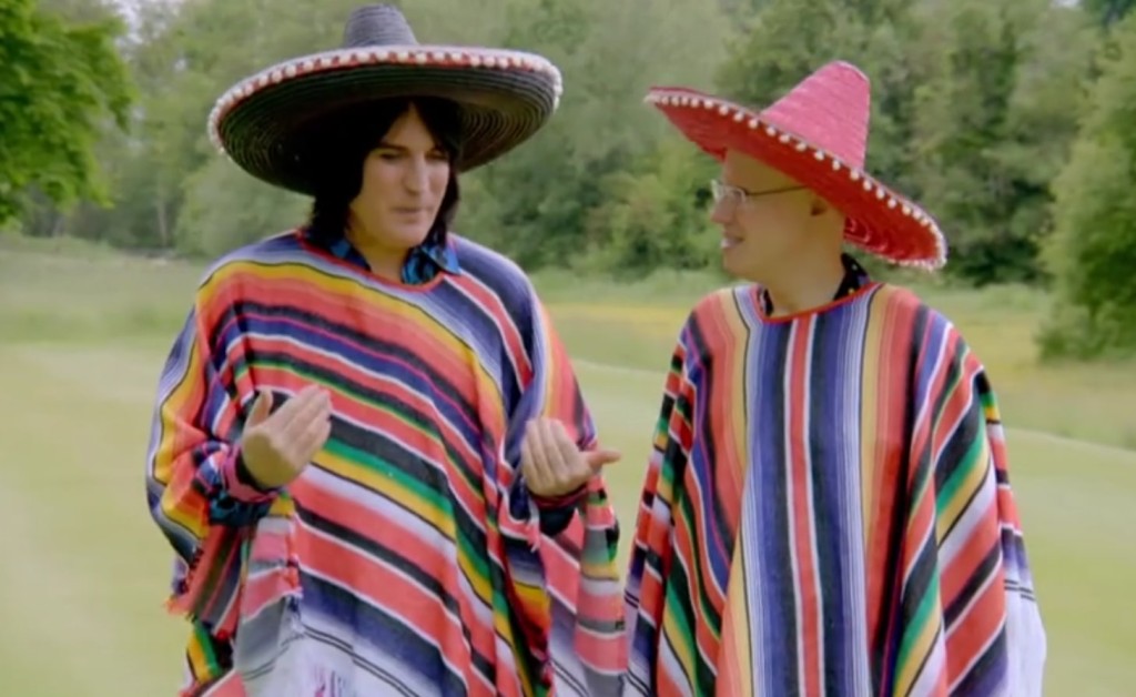 Noel Fielding and Matt Lucas dressed in ponchos and sombreros on Bake Off 