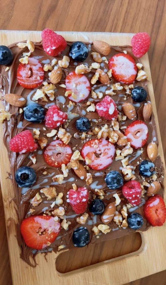 Nutella Board with strawberries, nuts and blueberries