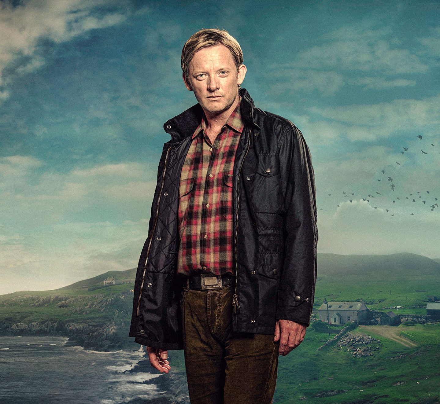 Douglas Henshall, who plays Jimmy Perez, standing on coast of Shetland islands
