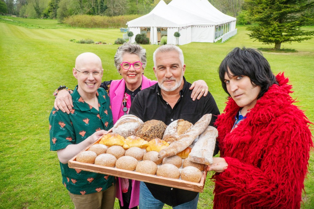 Matt Lucas, Dame Prue Leith, Paul Hollywood and Noel Fielding on The Great British Bake Off