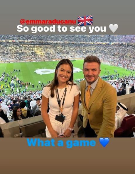David Beckham with Emma Radacanu at Qatar World Cup final