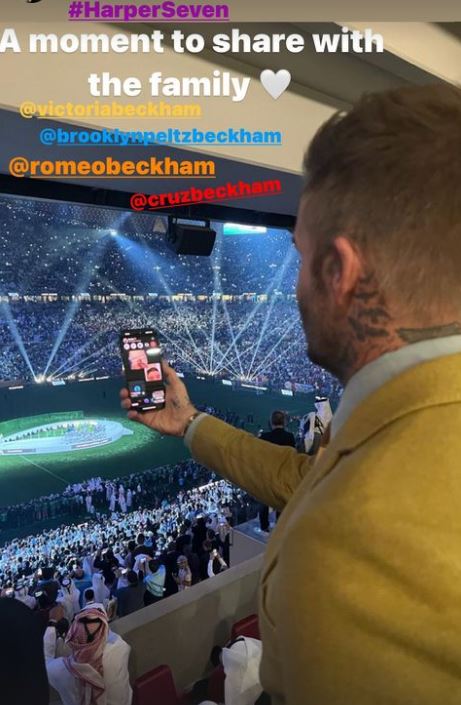 David Beckham Facetiming family from Qatar World Cup final