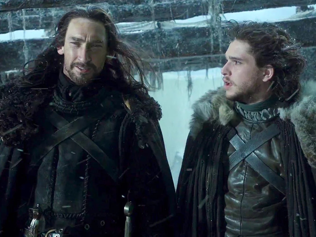 Joseph Mawle and Kit Harington as Uncle Benjen and Jon Snow in Game of Thrones.