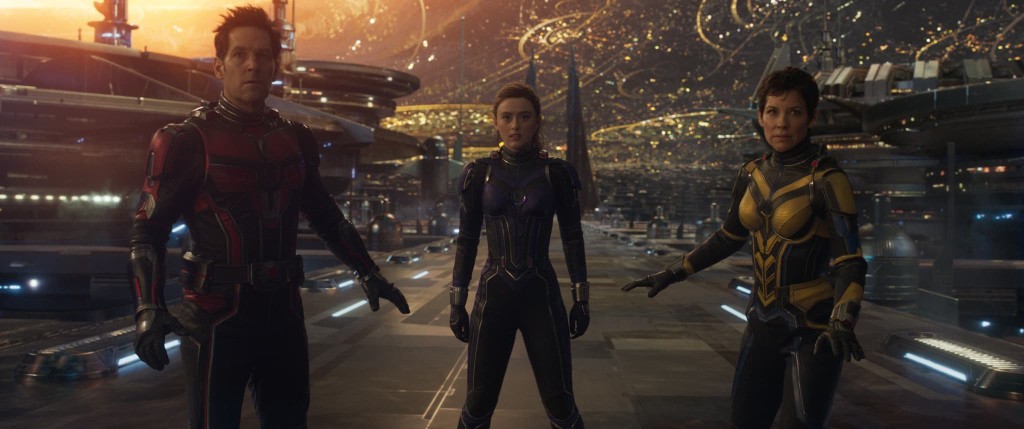 Paul Rudd, Kathryn Newton and Evangeline Lilly in Ant-Man and the Wasp: Quantumania 