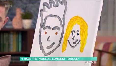 Grabs: This Morning Man with world's longest tongue uses record breaking body part to paint Holly and Phil in wild This Morning interview ITV