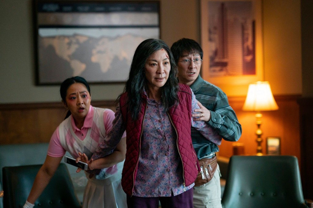 Stephanie Hsu, Michelle Yeoh and Ke Huy Quan in a scene from, 