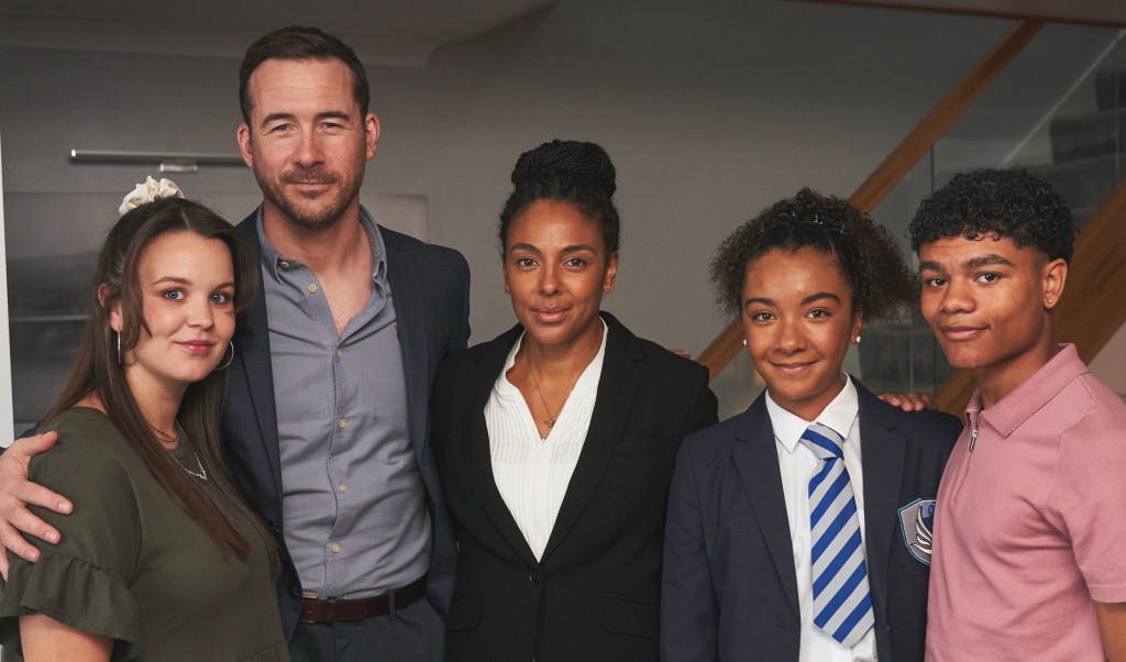 Editorial use only Mandatory Credit: Photo by ITV/Jonathan Birch/Shutterstock (13786204t) Georgia Scholes as Erin Fischer, Barry Sloane as Chris Fischer, Marsha Thomason as DS Jenn Townsend, Emme Haynes as Maddie Townsend and David Carpenter as Conor Townsend 'The Bay' TV Show, Series 4, Episode 1, UK - 08 Mar 2023 The Bay, is a British ITV crime drama series, set once again in Morecambe, as Marsha Thomason stars as Morecambe CID?s Family Liaison Officer, DS Jenn Townsend, as she attempts to solve another coastal-set mystery. The shocking and suspicious death of local mum of four Beth Metcalf, leads the resulting investigation uncovering secrets and lies at every turn.