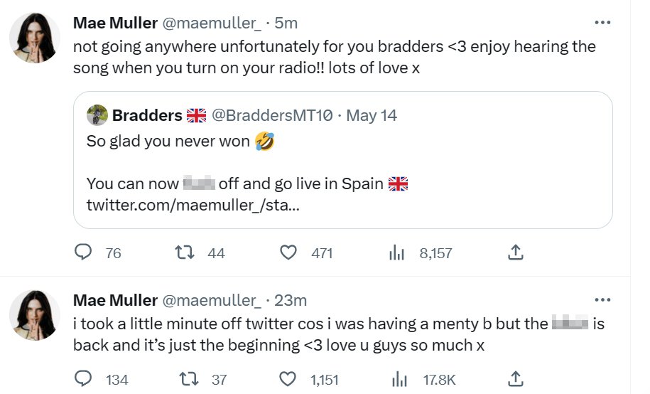 Mae Muller Twitter