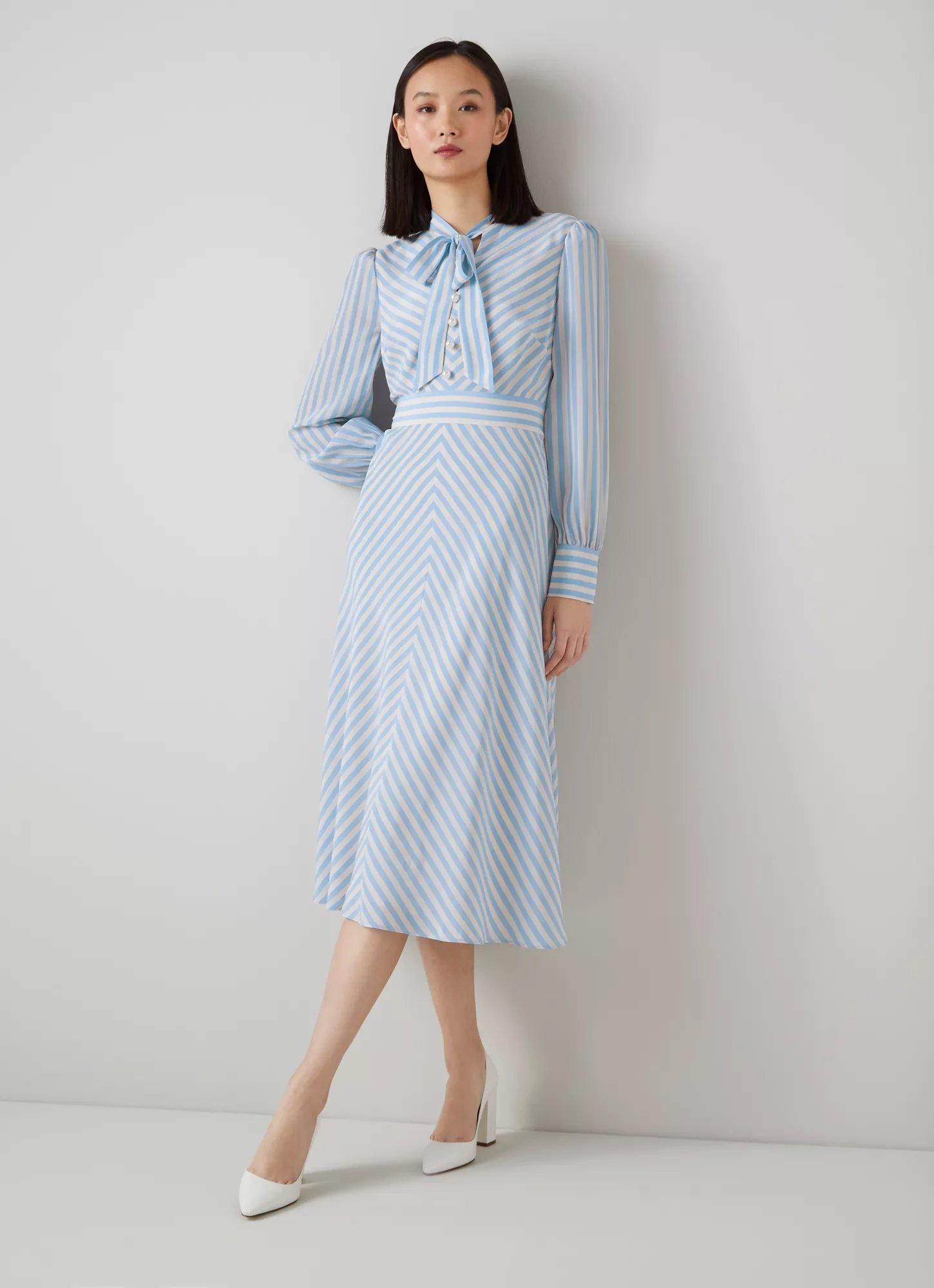 Marcellin Blue and Cream Stripe Silk Dress, £300
