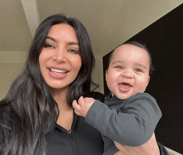 Adoring auntie Kim beamed in a natural photo with the one-year-old (Picture: Kim Kardashian/ Instagram)