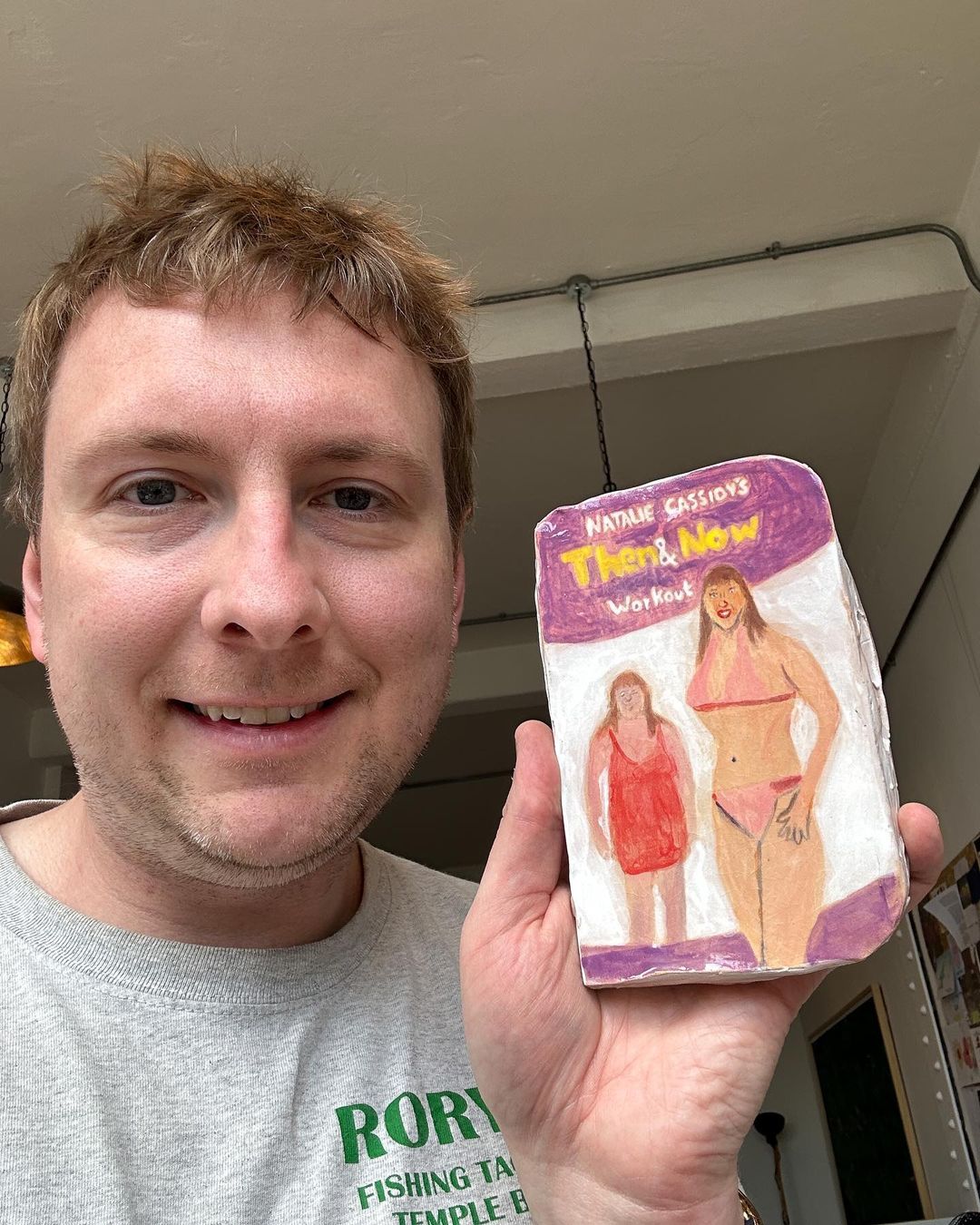 Joe Lycett thrills Natalie Cassidy as he paints her iconic Then and Now Workout DVD
