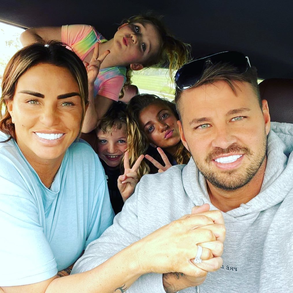 Katie Price and Carl Woods with Princess, Jett, and Bunny