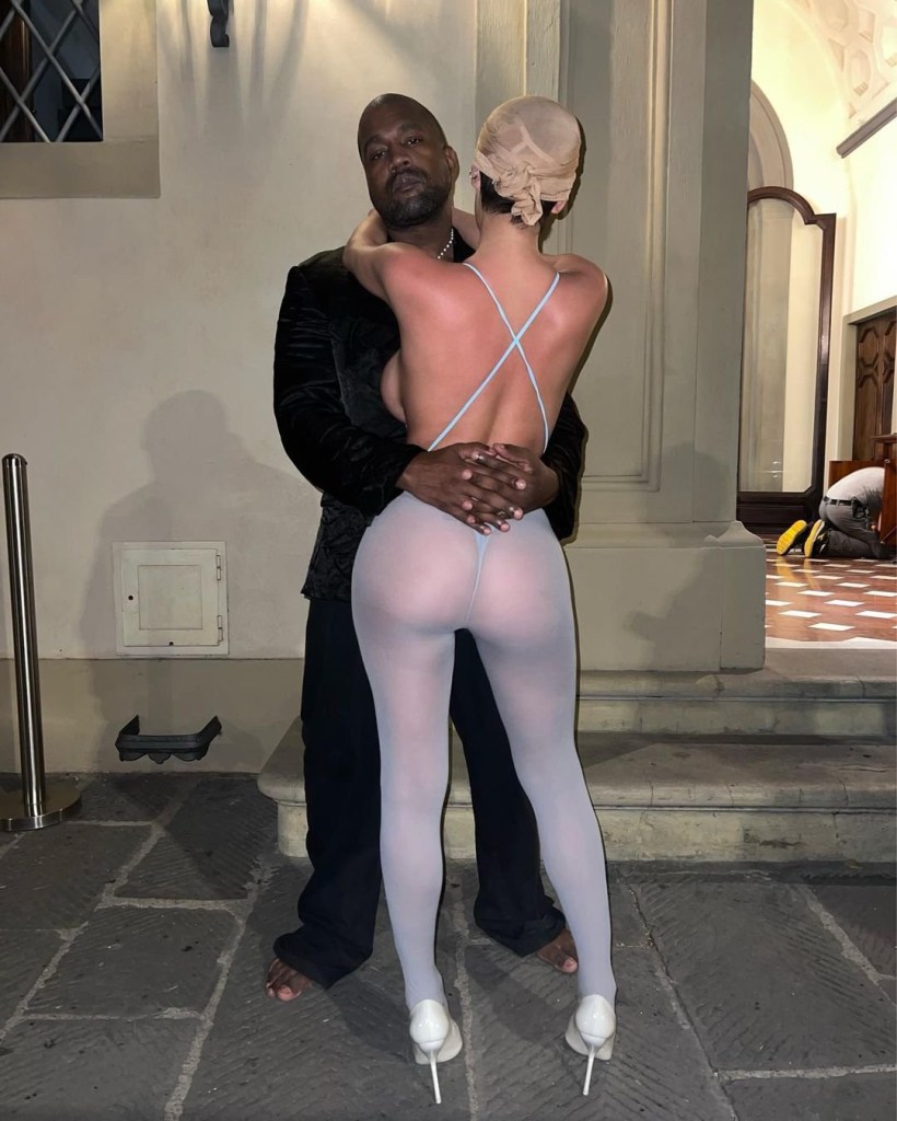Kanye West hugging Bianca Censori