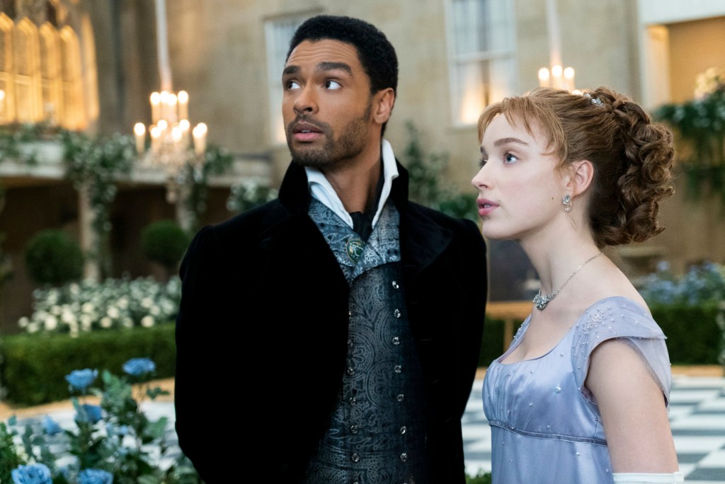 Phoebe Dynevor and Rege-Jean Page in a scene from Bridgerton