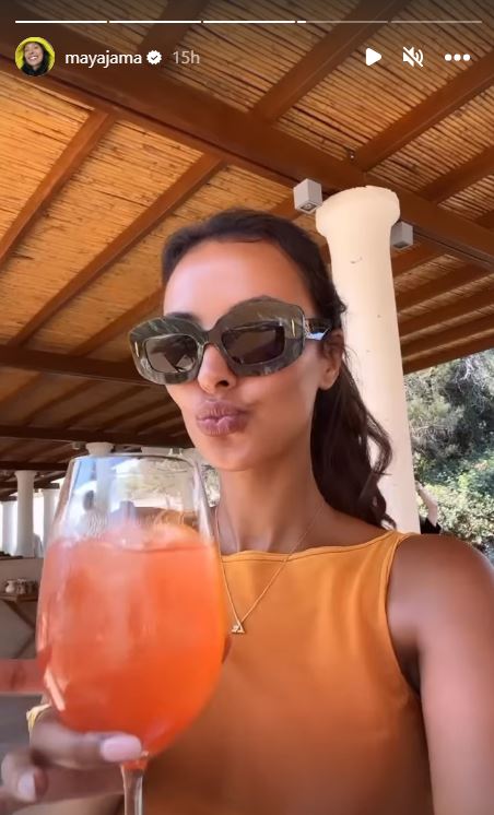 Maya Jama drinking cocktail on holiday