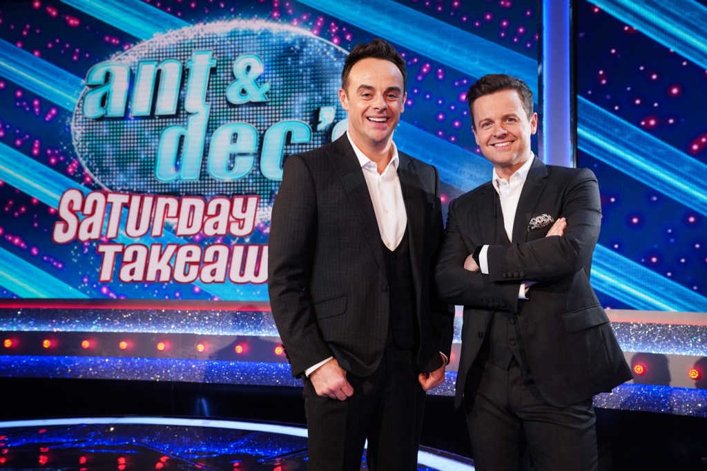 Ant & Dec - Anthony McPartlin and Declan Donnelly 'Ant and Dec's Saturday Night Takeaway' TV Show, Series 18, Episode 1, UK - 19 Feb 2022 Ant and Dec's Saturday Night Takeaway, is a British ITV variety show, presented by Anthony McPartlin and Declan Donnelly, both of whom also act as the show's executive producers, and broadcast on ITV since its premiere in 2002. Editorial use only Mandatory Credit: Photo by ITV/Kieron McCarron/REX/Shutterstock (12810457a)