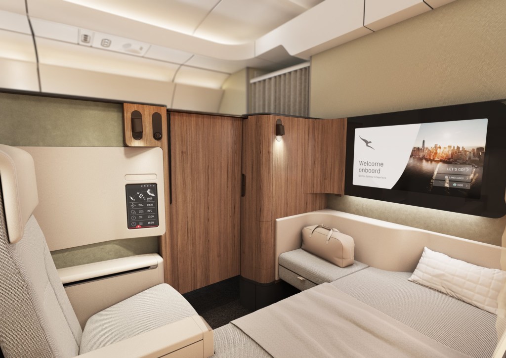 The A350 will feature six spacious, enclosed First suites, each designed using the latest in textile innovations and ergonomic design to create the ultimate luxury travel experience. With 50% more suite space than the A380, the suites feature a flat bed and separate reclining armchair, with a large flexible work and dining space for one or two people. A full-length wardrobe can also be found in each suite, along with several areas for personal storage.
