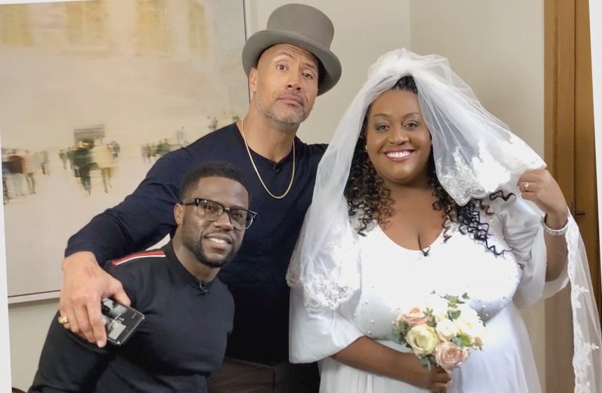 Alison Hammond with Dwayne The Rock Johnson and Kevin Hart