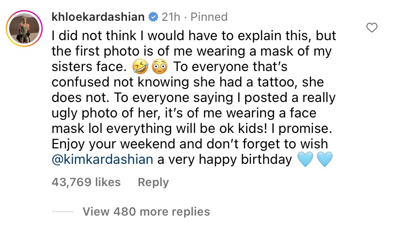 Khloe Kardashian wears Kim Kardashian face mask on sister's birthday
