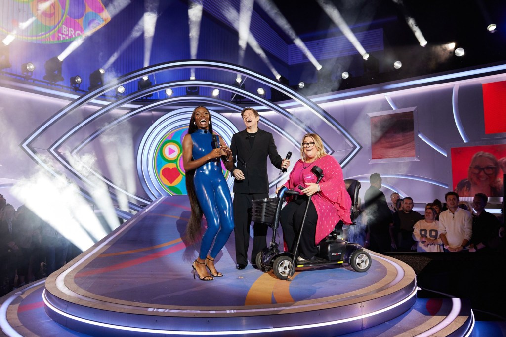 EDITORIAL USE ONLY Mandatory Credit: Photo by Shutterstock for Big Brother (14141510ar) AJ Odudu, Will Best and Kerry 'Big Brother', Show 1, UK - 08 Oct 2023