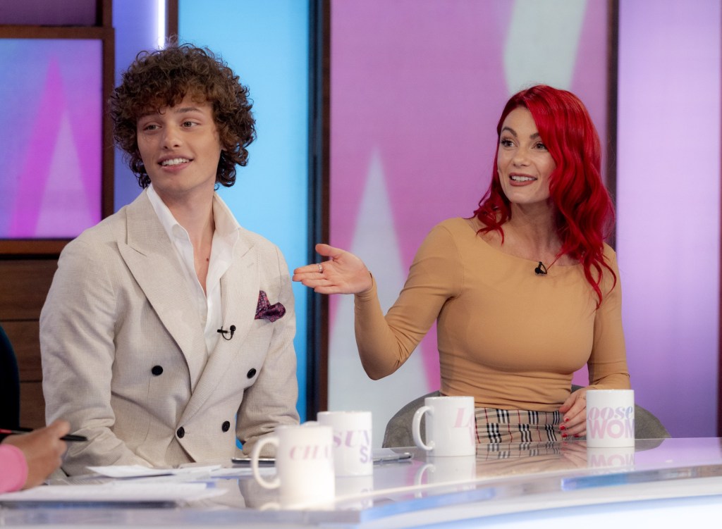 Editorial use only Mandatory Credit: Photo by Ken McKay/ITV/Shutterstock (14227474p) Bobby Brazier, Dianne Buswell 'Loose Women' TV show, London, UK - 23 Nov 2023
