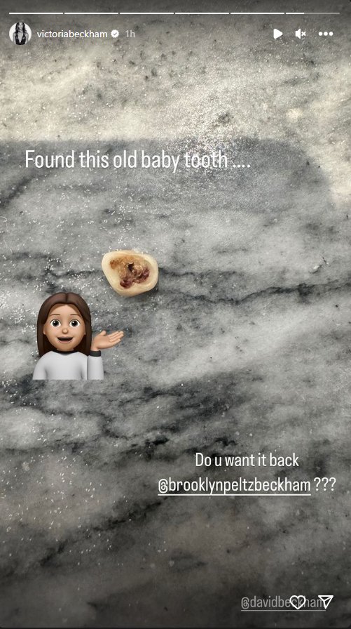 Victoria Beckham finds one of Brooklyn old baby teeth. asks if he wants it back..he doesn't