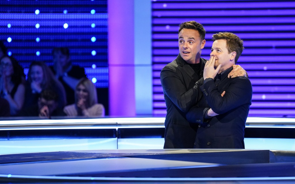 This image and the information contained herein is strictly embargoed until 00.01 Friday 29th December 2023 From ITV Ant & Decs Limitless Win S3 :on ITV1 and ITVX Pictured: Ant & Dec This photograph is (C) ITV Plc and can only be reproduced for editorial purposes directly in connection with the programme or event mentioned above, or ITV plc. This photograph must not be manipulated [excluding basic cropping] in a manner which alters the visual appearance of the person photographed deemed detrimental or inappropriate by ITV plc Picture Desk. This photograph must not be syndicated to any other company, publication or website, or permanently archived, without the express written permission of ITV Picture Desk. Full Terms and conditions are available on the website www.itv.com/presscentre/itvpictures/terms For further information please contact: michael.taiwo1@itv.com