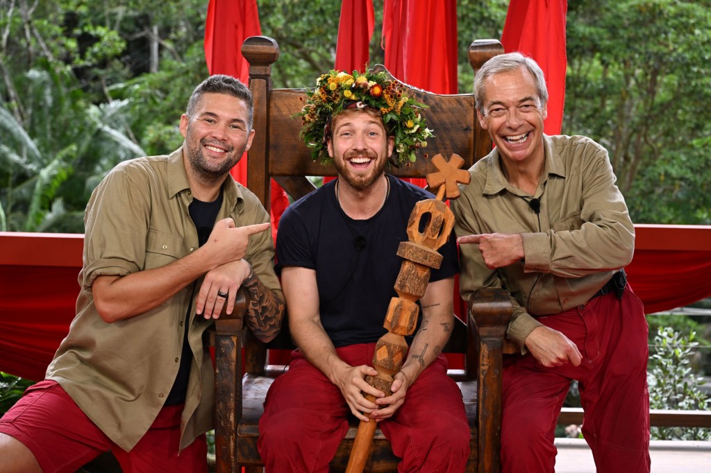 Sam Thompson gets crowned King of the Jungle on I'm A Celebrity, with runner-up Tony Bellew and third placed Nigel Farage