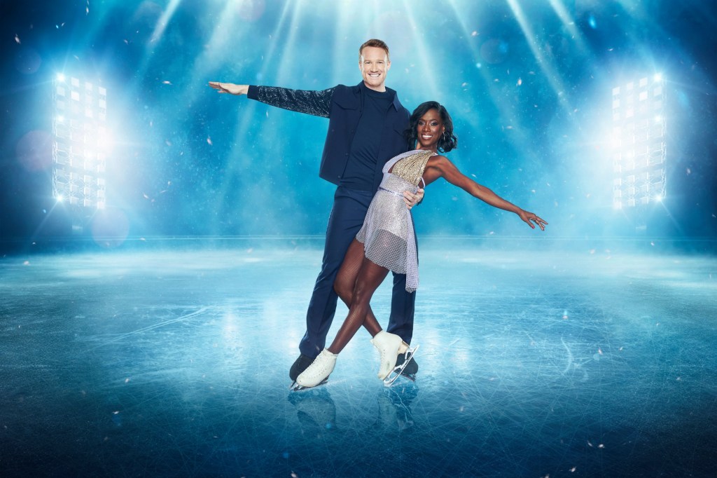 Editorial use only Mandatory Credit: Photo by ITV/Matt Frost/Shutterstock (14295373a) Greg Rutherford & Vanessa James 'Dancing On Ice' TV Show, Series 16, UK - 14 Jan 2024 Dancing on Ice, is a British ITV entertainment series which features celebrities and their professional partners figure skating in front of a panel of judges.