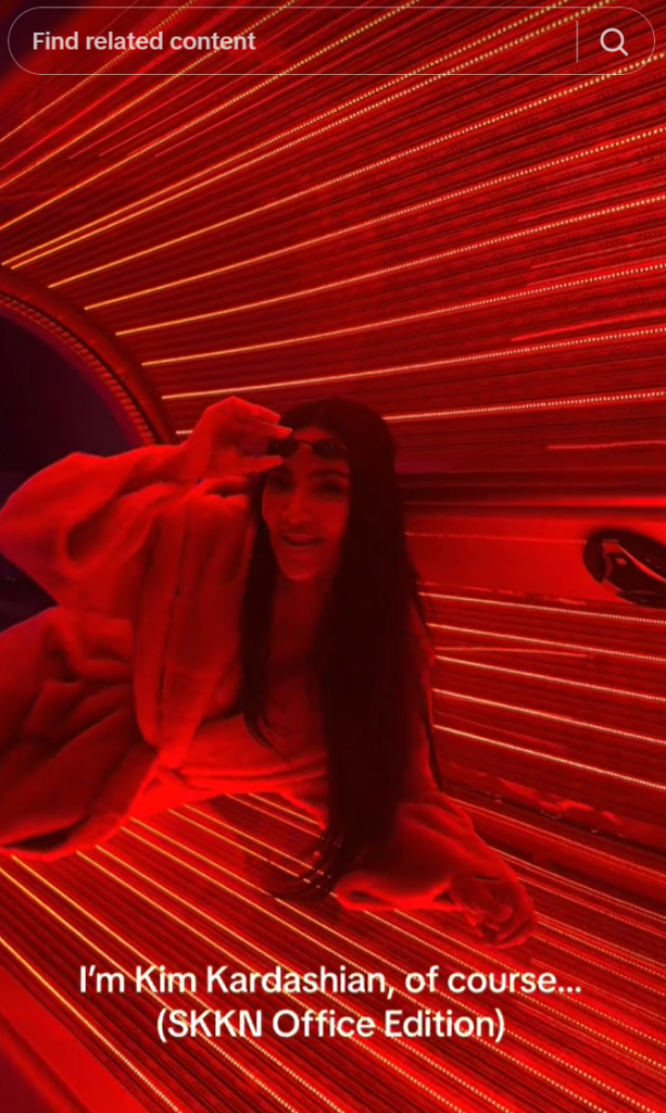 Kim’s office has red light and tanning beds (Picture: Kim Kardashian/TikTok)