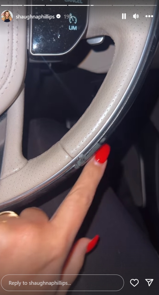 Shaughna Phillips' Instagram Story about thieves attempting to break in to car 